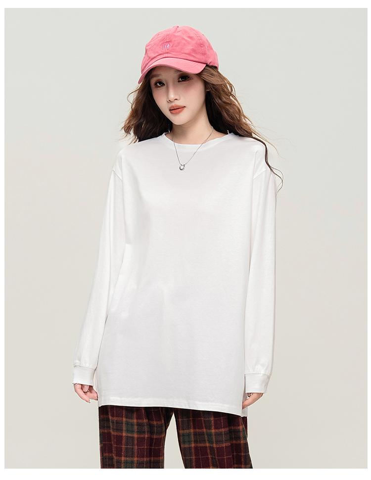 Fresh college style loose T-shirt for spring and autumn leisure fashion, sports girl pure cotton round neck top