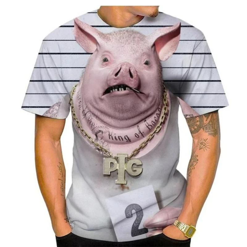 3D Printing Fat Pig T-Shirt Men Funny Animal Graphic Tees Summer Fashion Short Sleeve Tops Street Oversize T-shirt Size XS-6XL