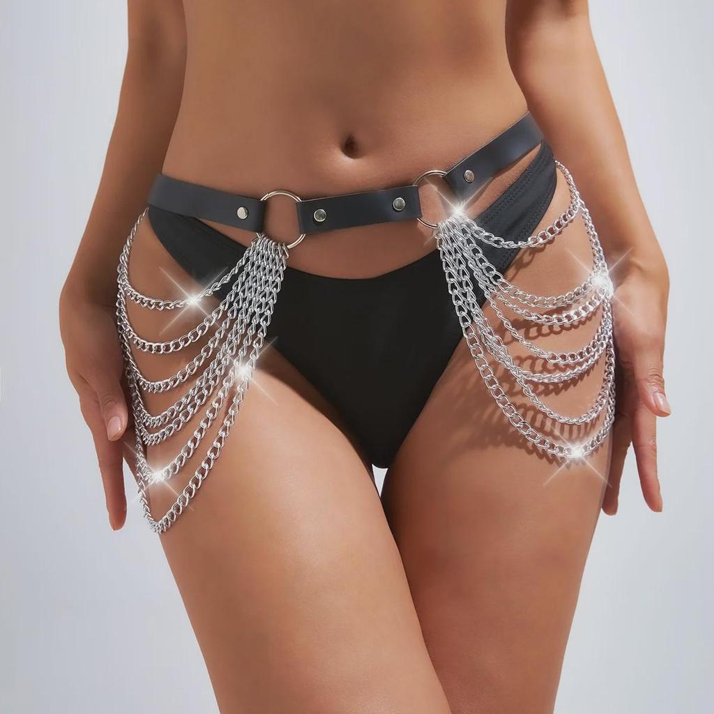 Многослойная цепочка для тела с кисточками в стиле панк с корсетом из искусственной кожи