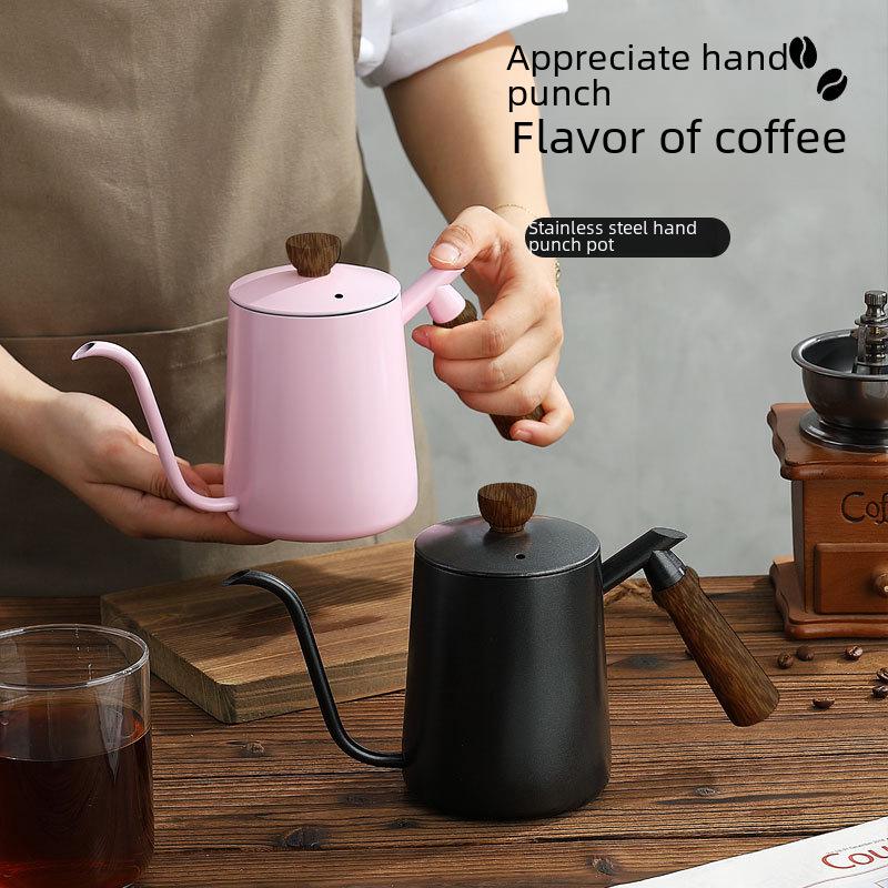 Кофейник из нержавеющей стали 304 с ручкой из цельного дерева, узкий носик, 600 мл