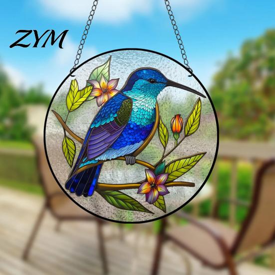 Easy Install Hanging Pendant Colorful Hummingbird Wall Decoration, Stained Acrylic Suncatcher for Window Nature Inspired Home Decor Decor, Decorative