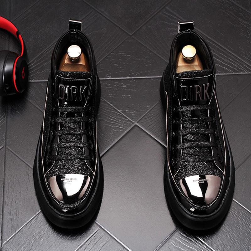 Fashion New Booties Gold Men's Boots Sequins Hipster Men High Top Casual Board Shoes Cowboy Boots Riding Boots Hombre A7