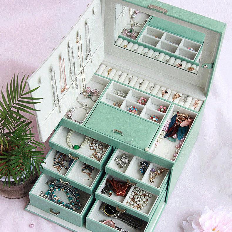 Женская многослойная шкатулка для драгоценностей, однотонная большая емкость, серьги и ожерелья, украшение, деревянная коробка для хранения