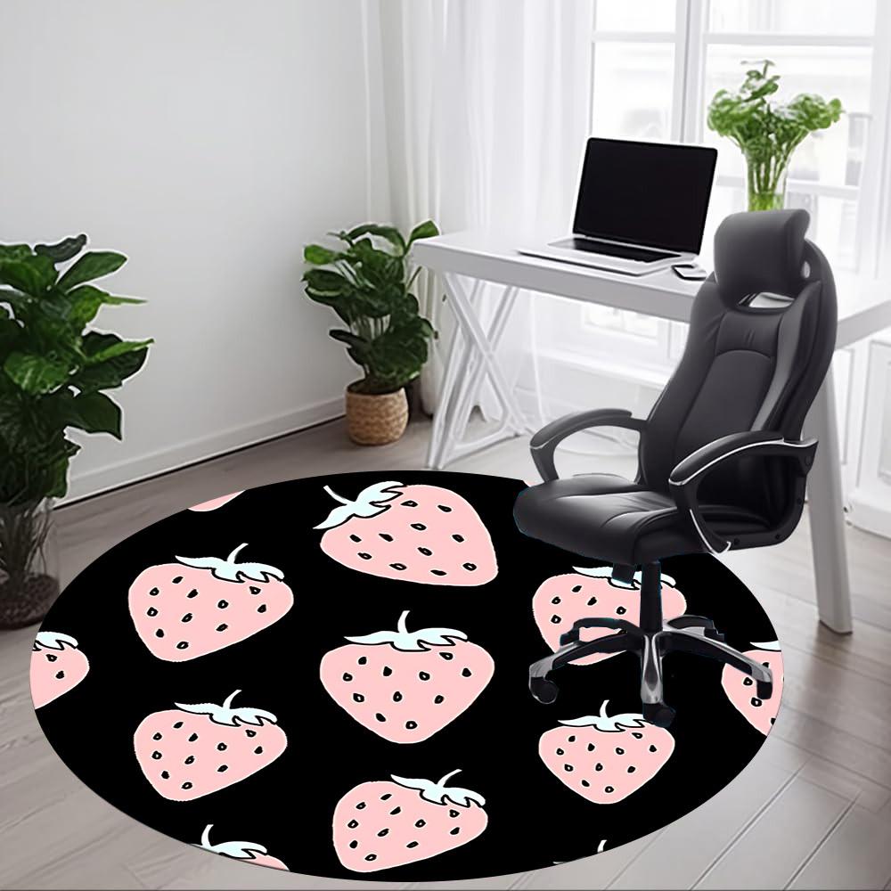 1pc Strawberry Pattern Office Round Area Rug, Mat Suitable For Office, Under Office Chairs Bedroom Living Room Home Decor, Room Deco