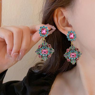 Красочные Геометрические Длинные Серьги с Цирконом для Женщин, Винтажная Высококлассная Бижутерия с Пескоструйным Покрытием, Подарок