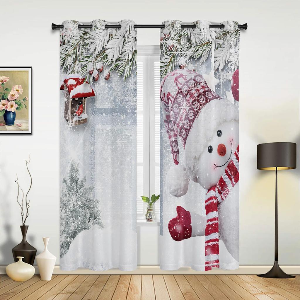 Рождественская Зимняя Снежинка Красные Шторы на Окно Декор Для Дома Спальня Кухня Гостиная Украшение Рождественские Подарки Шторы Navidad