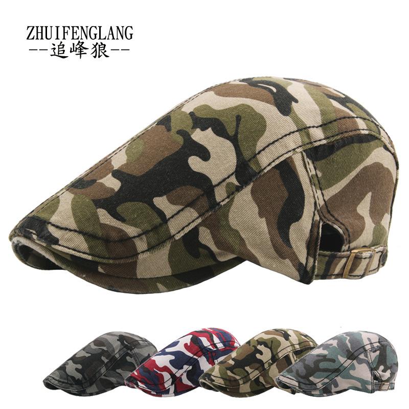 Autumn New Men'S Youth Washed Cotton Camouflage Hat Jungle Cap Riding Mountain Climbing Sun Protection Beret