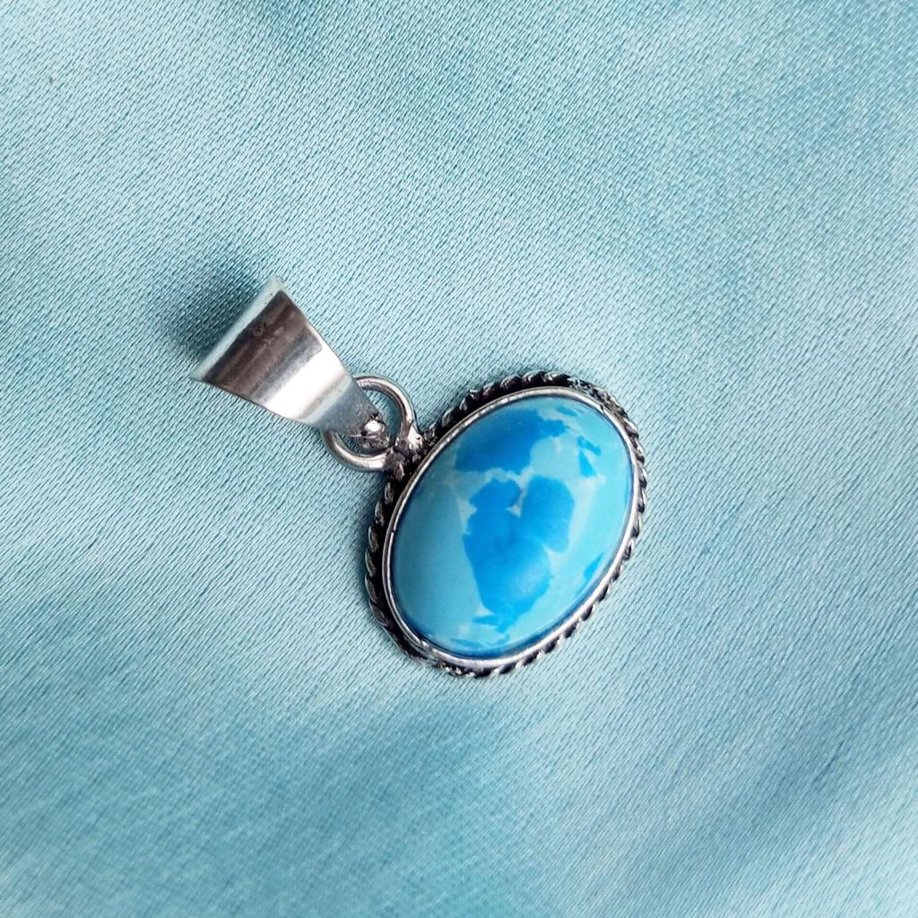 Larimar Gemstone 925 Sterling Silver Plated Oval Pendant Jewelry NST-J2H906