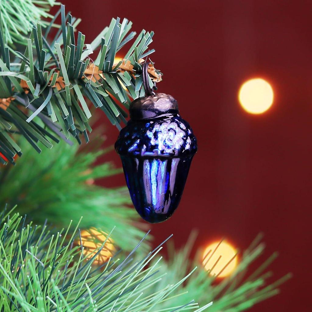 25 Pieces Blue Glass Vintage Christmas Ornaments Mini Bulk Decorative Ornaments X Mas Balls for Halloween, Christmas Tree