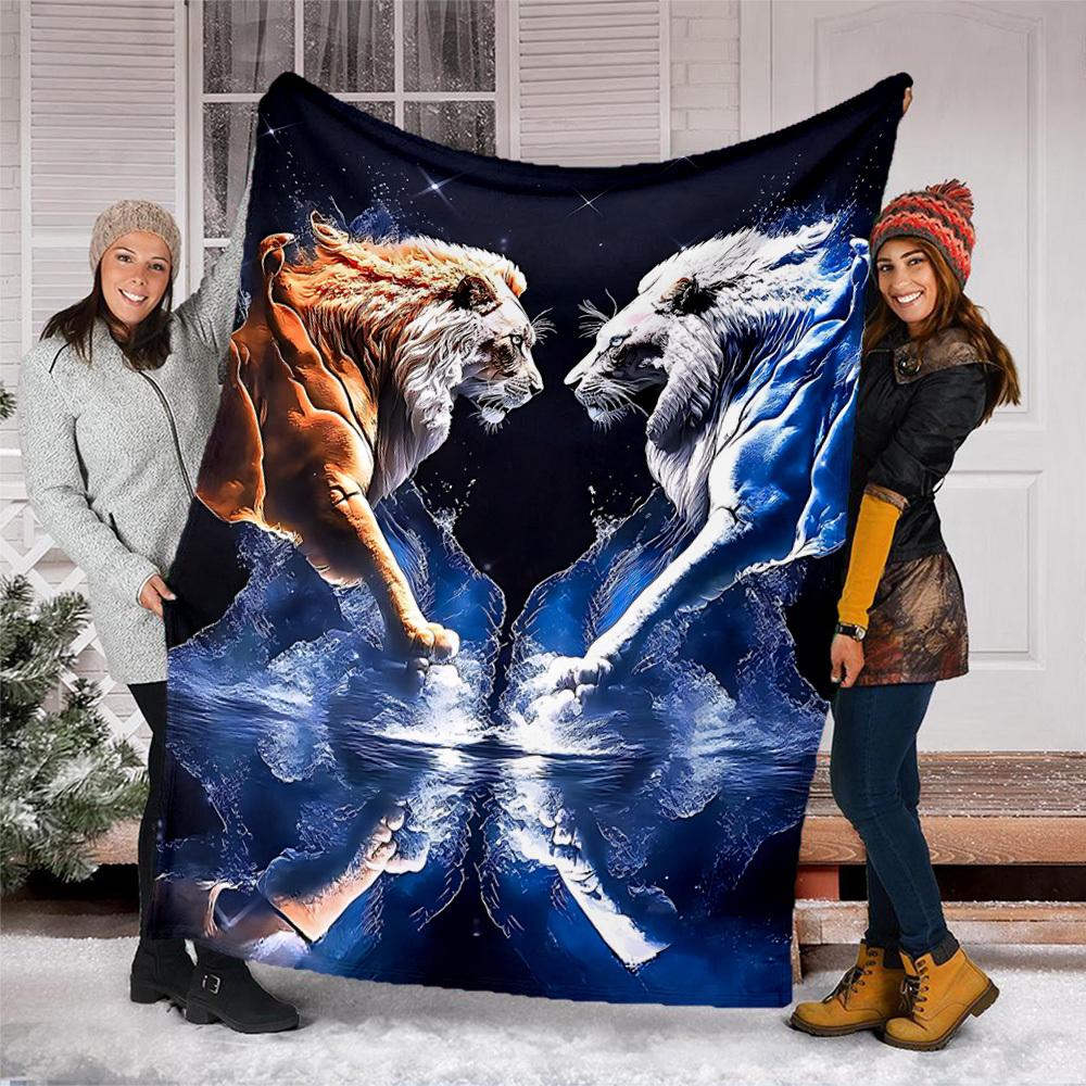 1pc Lion Artwork Print Outdoor Blanket, Lightweight Polyester,