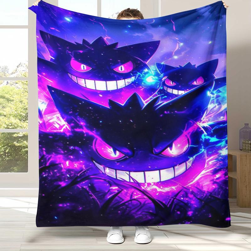 Gengar Pokemon Cartoon Ectoplasma Flannel Blanket,Ultra Soft Warm Plush Throw for Home Bedroom Bed Sofa Cover Picnic gift