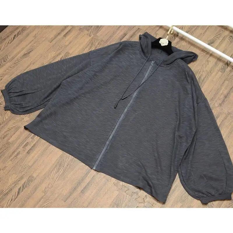 Женская Весенне-Летняя Корейский Стиль Большого Размера Защита от Солнца Рубашка Студенческая Свободный Крой Фонарик Рукав С Капюшоном Куртка