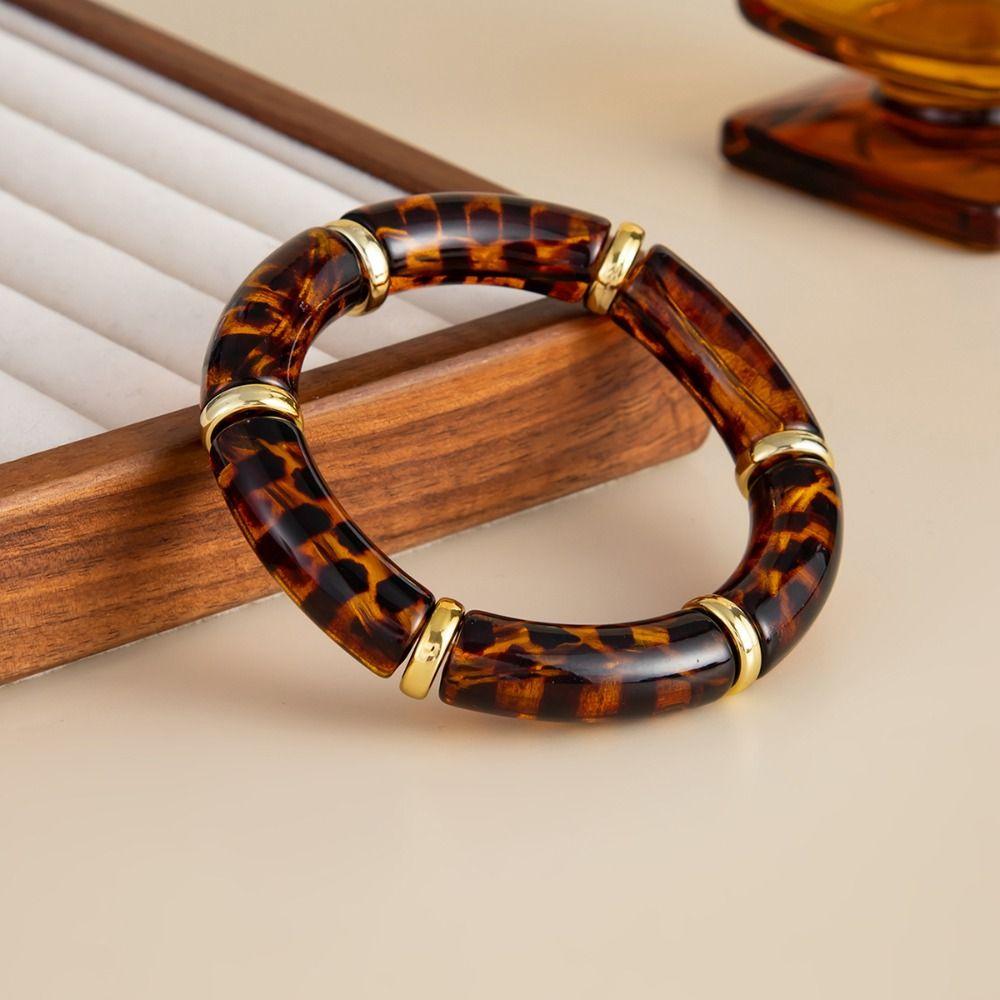 Splicing Bamboo Acrylic Bracelets Leopard Print Geometric Bracelets Curved Tube Bangle Lady Gifts