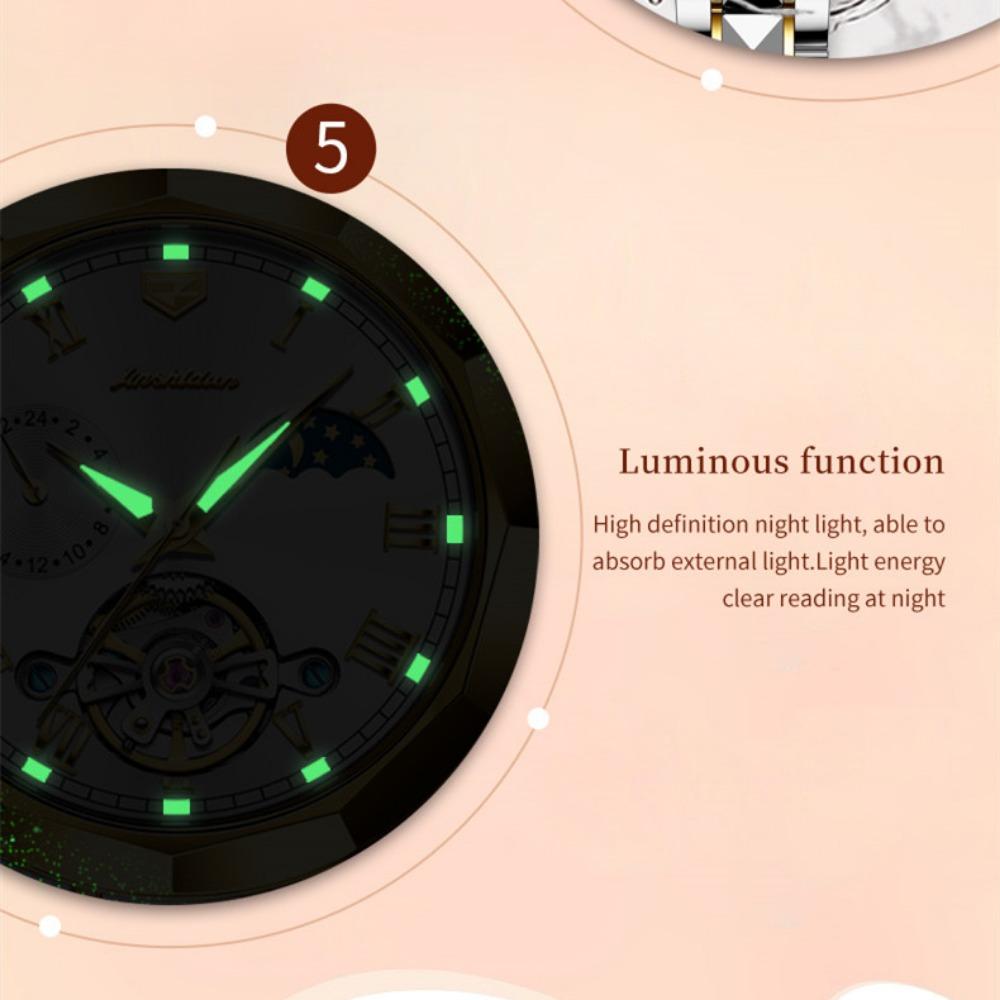 JINSHIDUN новые женские часы для бизнеса и отдыха, водонепроницаемые светящиеся многофункциональные механические часы с турбийоном, женские часы