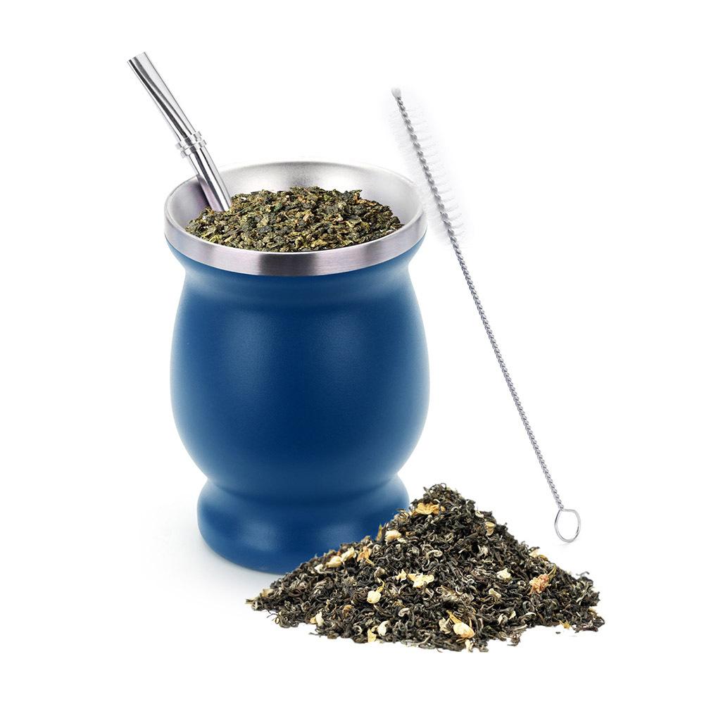 Yerba Mate Gourd Cup 304 Stainless Steel 8oz Mate Cup Double Wall 8oz Argentine Yerba Mate Gourd Cups for Hot and Cold Drinks