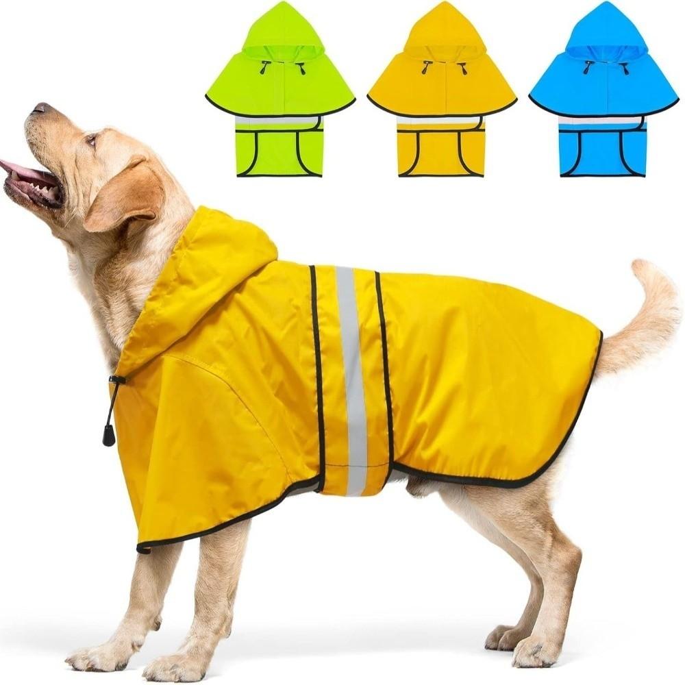 High Visibility Dog Hooded Raincoat Waterproof Pet Rain Jacket Dog Rain Cloak Labrador Retriever