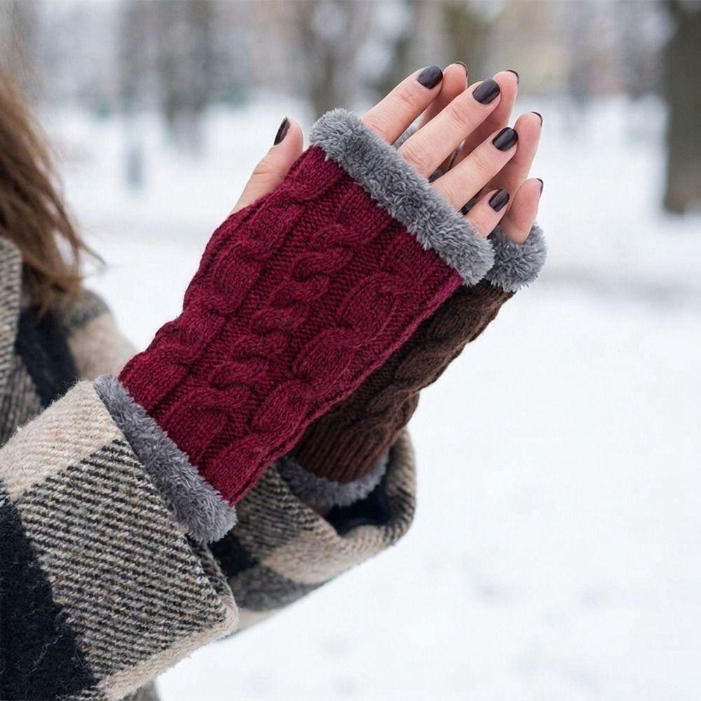 Soft Knitted Gloves Windproof Winter Women Gloves New Half-Finger Gloves Women
