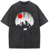Outdoor Sunset Mountain Men Women Washed T-Shirt Cotton Funny Bleached Tshirt Retro Hip Hop Bleach T Shirt