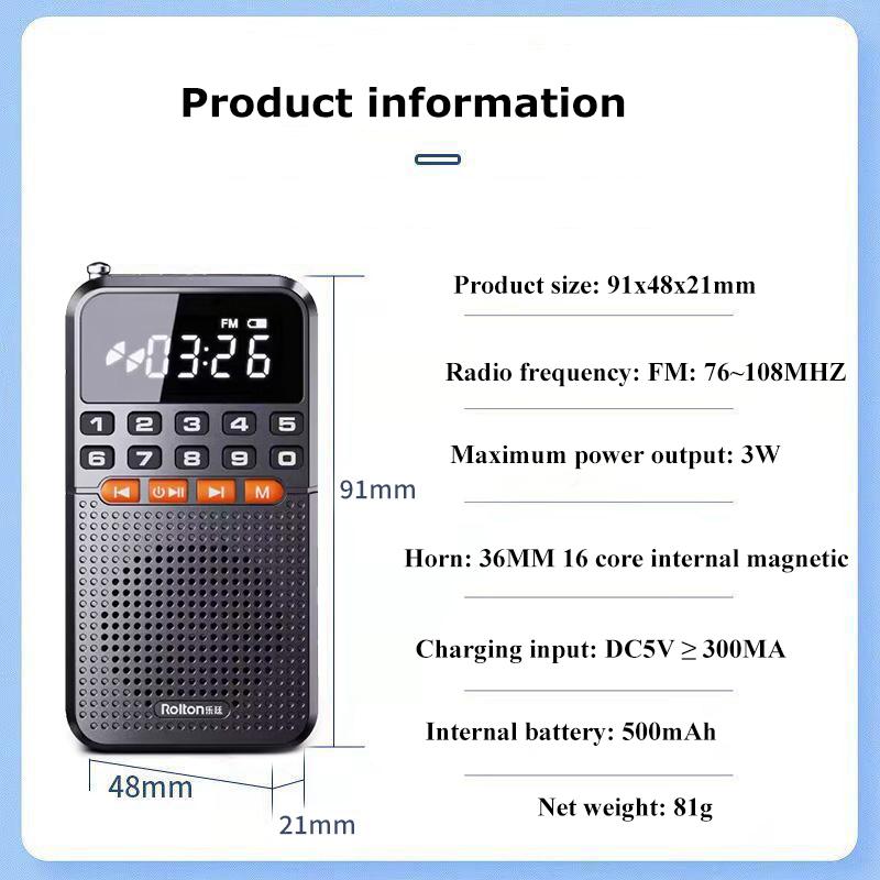 Portable FM Mini Dual Antenna Pocket Radio Receiver Bluetooth Speaker TF Card Music Player with LED Flashlight