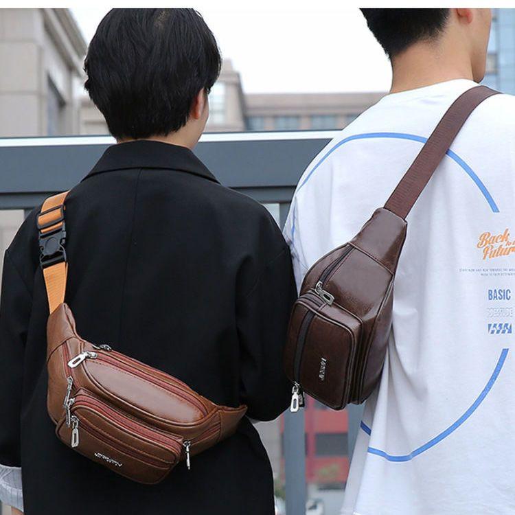 Большая вместительная кожаная сумка мужская поясная сумка сумка через плечо PU водонепроницаемая нагрудная сумка для сбора денег на открытом воздухе спорт