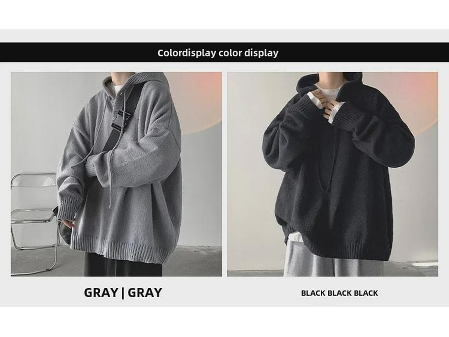 Men's Retro Hooded Turtleneck Sweater - Lazy Style for Autumn/Winter, Thick Knit Cardigan Jacket