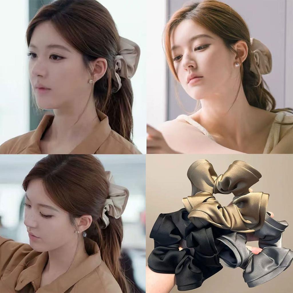 Simple French Large Intestine Ring Exquisite Satin Black Fungus Edge Hair Ring Hair Rope