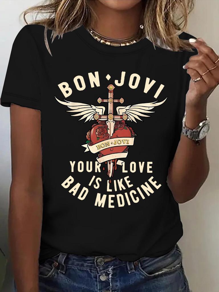 Женская летняя футболка с коротким рукавом Bon Jovi - Новая мода