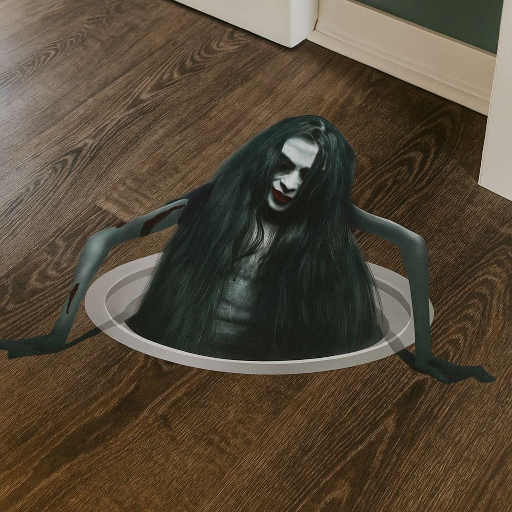 Long Hair Women Halloween Ghost Stickers Scary Funny Ghost Wall Stickers Removable PVC Halloween Decal Interior Props