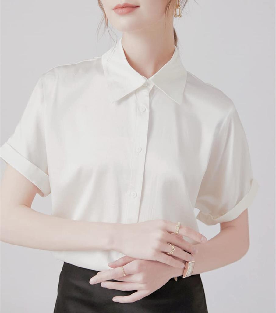 Блузка рубашка для коротких без формы свободная большая деловая работа очень 2L [ВЕСЕННИЙ СЕЗОН] женщины, топ, рукав, лето, повседневная, офис, глажка, сохранение,