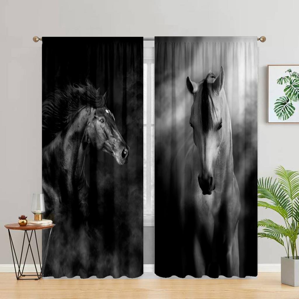 2 шт. Черно-белый Жеребец, Кабинет Кухня Гостиная Комната в общежитии Верх с кулиской Оконные шторы, Спальня