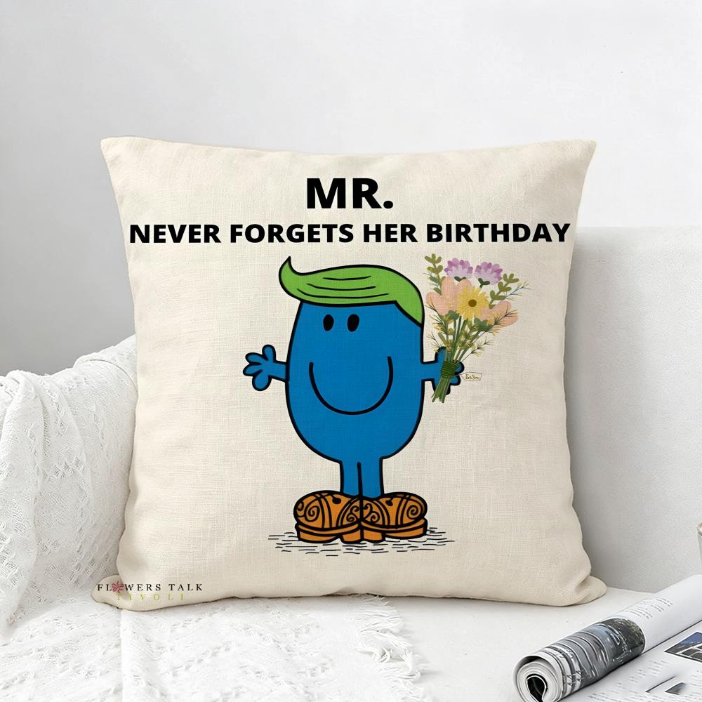 Cartoon Mr Men and Little Miss Cushion Cover Natural Linen Pillowcase Set AllinOne Decor for Sofa Bedroom  Chair