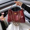 New High-end Fashion Solid Color Embroidery Thread Chain Tote Bag Portable Shoulder Trendy Women's Bag
