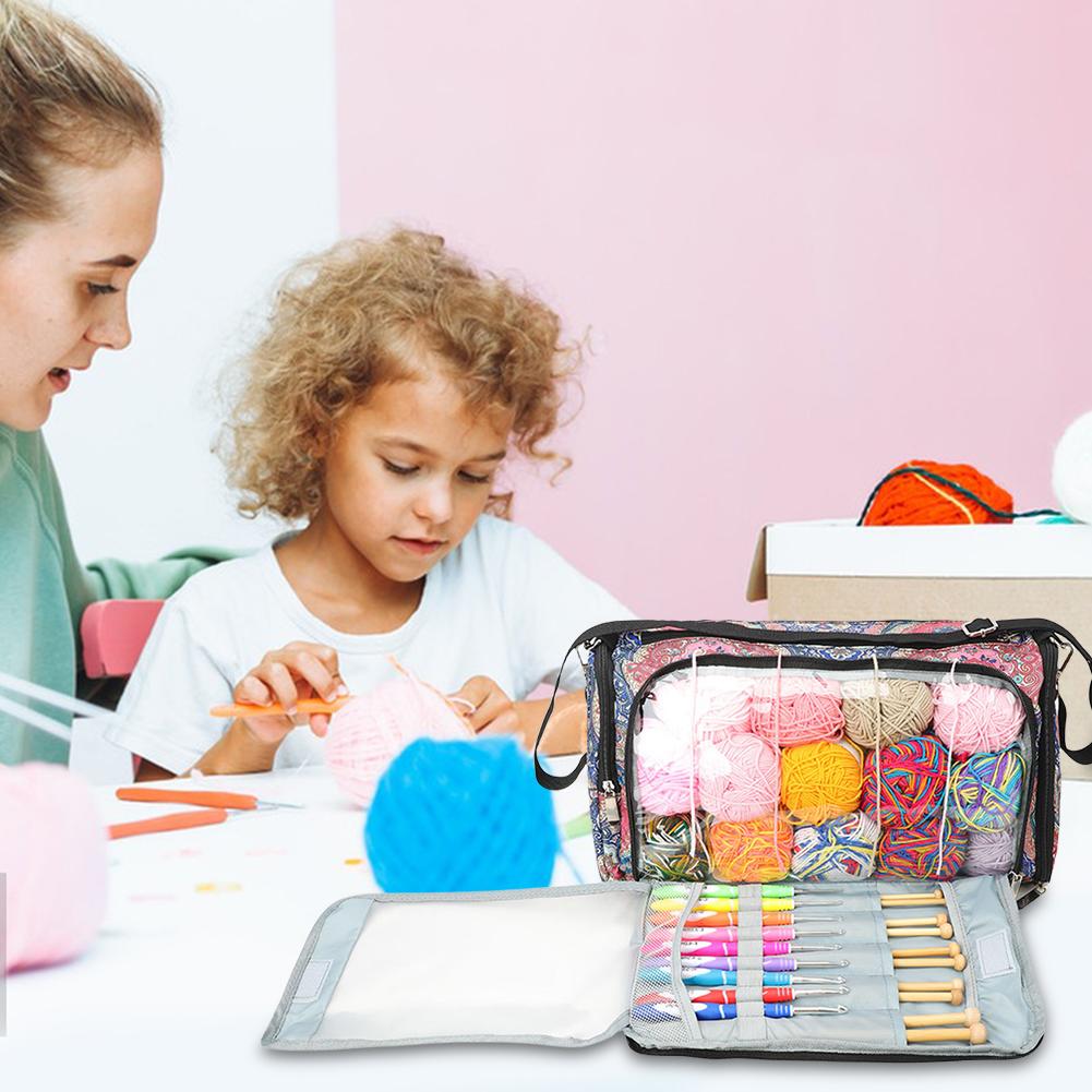 Thread Needles Organizer Multifunctional Yarn Hook Holder Case Oxford Cloth Knitting Project Storage Bag for Thread Sewing Tools