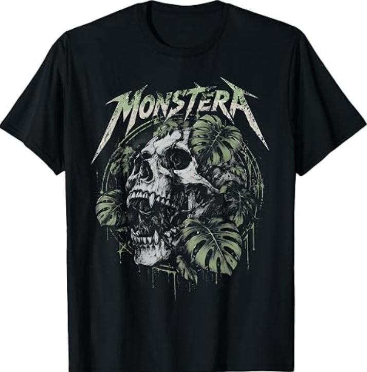 Vintage 90s Monstera Skull Plant Lover Gardener T-Shirt