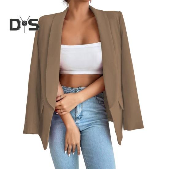 Женский костюм, пальто с лацканами, длинный рукав, открытая передняя расстегнутая планка, пиджак, однотонная свободная деловая верхняя одежда