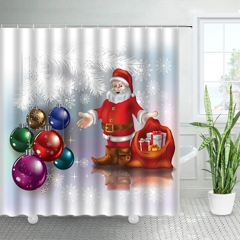 3D Красный Санта Рождество Ванная Душевая Штора Новогодняя Вечеринка Рождественский Настенный Декор Водонепроницаемый Полиэстер Шторы для Ванны
