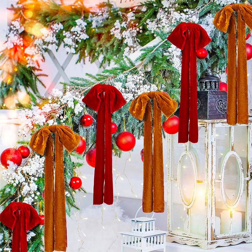 Velvet Christmas Bow 22 * 45cm Large Christmas Atmosphere Staircase Wreath Decoration Bow Christmas Tree Top Decoration