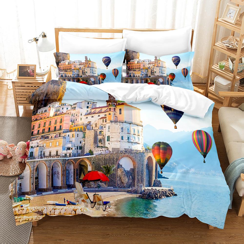 3D Архитектурный Пейзаж Домашний Комплект Постельных Принадлежностей Односпальная Кровать Двуспальная Кровать Полноразмерная Наволочка и Пододеяльник 2/3 шт Подарок
