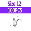 100pcs Multiple Size Treble Hooks Fishing Hook for Lures Size 12 10 8 6 4 2 1 1/0 2/0 3/0 4/0 5/0 Black Color [YG0001]