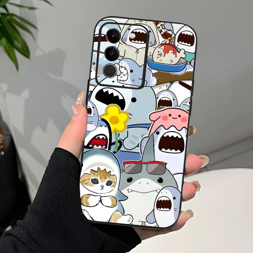 Cartoon Cute Shark Phone Case Black Soft For Samsung S25 S24 Ultra 23 Fe 22 Plus Galaxy A54 A55 A16 A13 A24 A15 A25