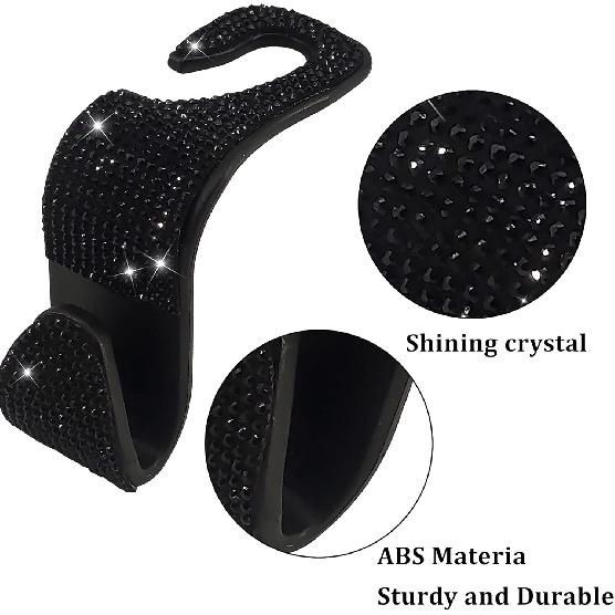 2 Pack Car Hooks, New Bling Rhinestones Crystal Hooks Car Decorations Auto Seat Back Organizers Strong and Durable Backseat Hanger Storage Universal