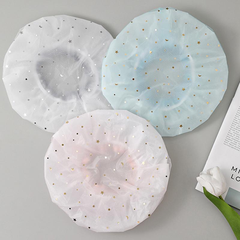 Double-Layer Kitchen Lady Light Oil Fume-Proof Cap Shower Cap Waterproof Adult Women Shower Bath Cap Shampoo Cap Cute Glitter