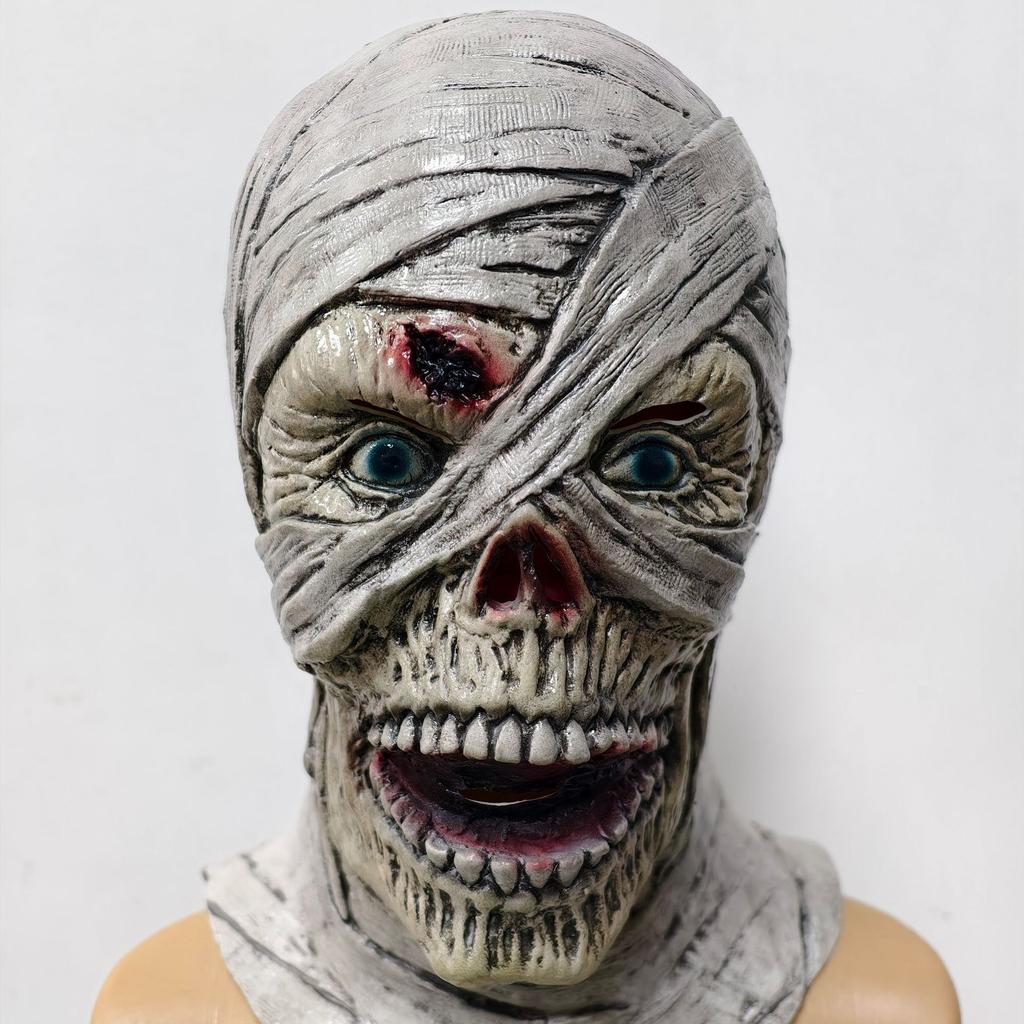 Retro bandage mummy full-face headgear Thrilling skeleton zombie latex props for adult parties