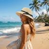 Wide Brim Straw Weave Sun Hat Bow Fisherman Hat Fashion Sunscreen Bucket Hat  Outdoor