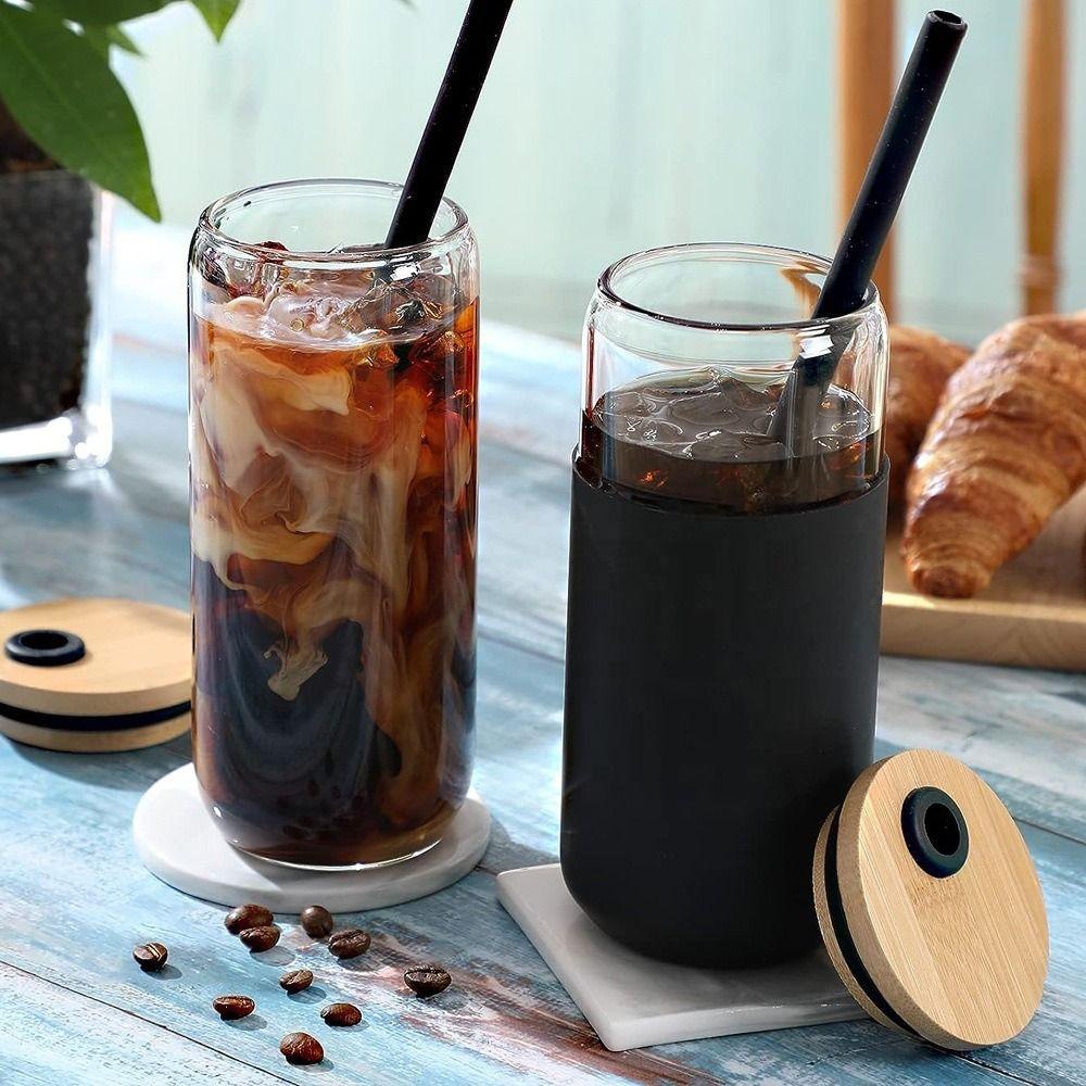 Silicone Water Drinking Tumbler Bamboo Lid Milk Mocha Cups Glass Cup With Lid and Straw Juices
