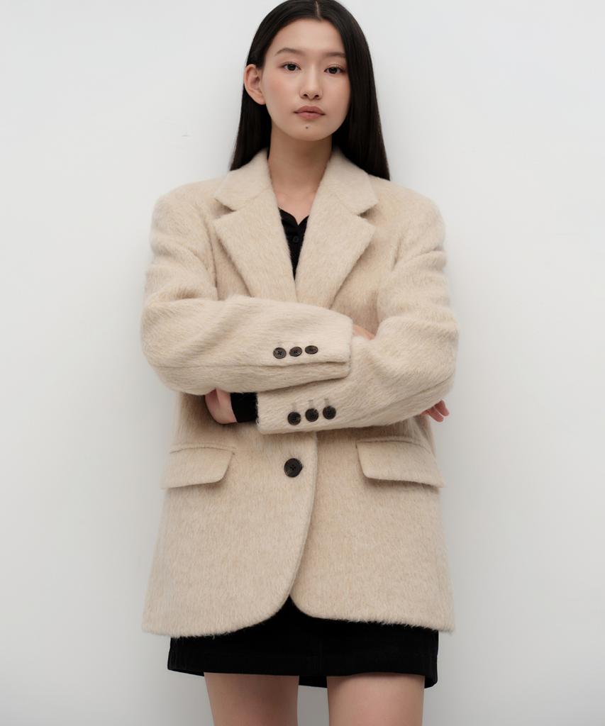 Musinsa Standard Woman Women'S Wool Blend Hairy Overshoulder Blazer Coat [Cream]