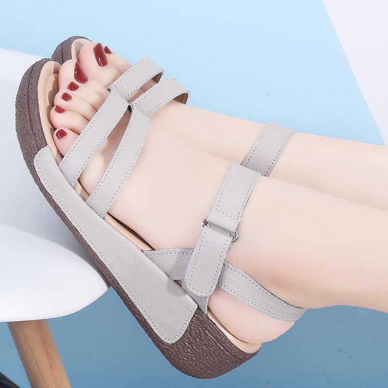 Женские летние сандалии для улицы, нарядные, с открытым носком, повседневные, серые сандалии для девочек, большой размер, платформа, увеличение роста