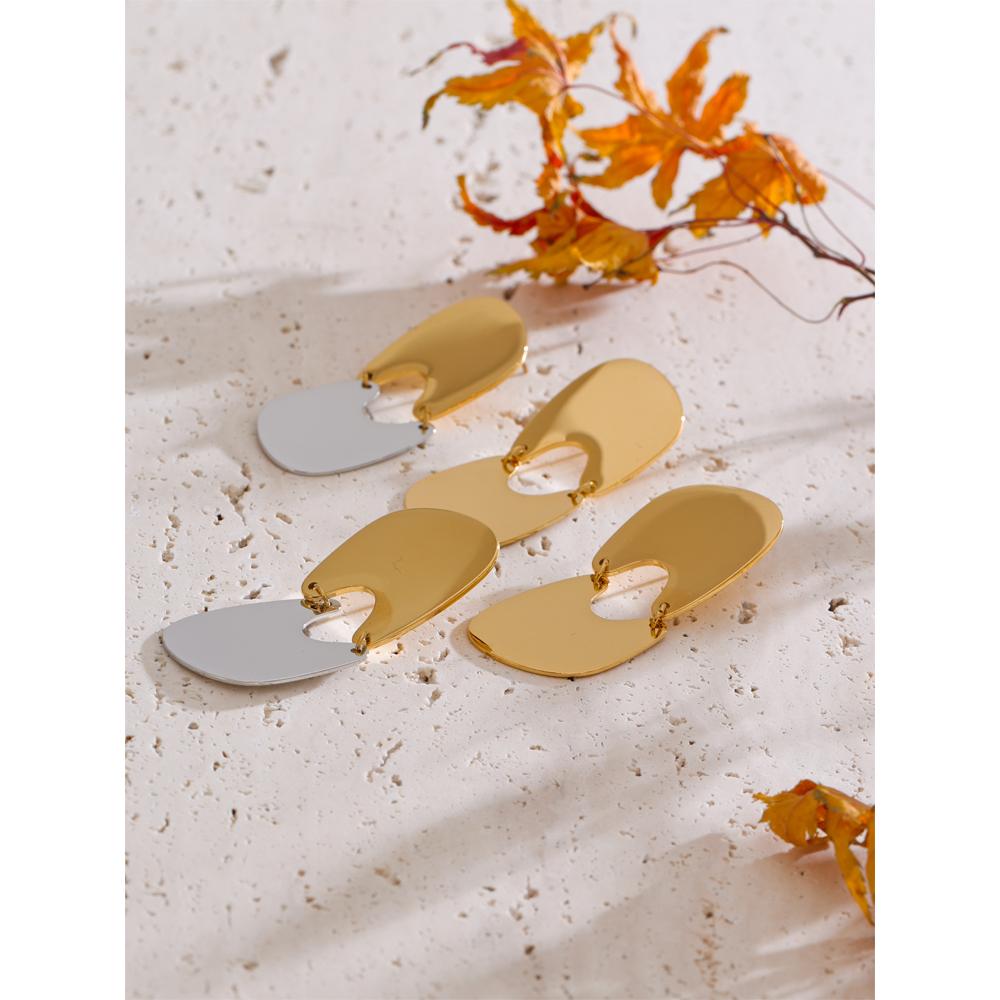 Yhpup Stainless Steel Smooth Handmade Polished Earrings Drop Dangle Fashion Statement Jewelry for Women PVD Plated Waterproof