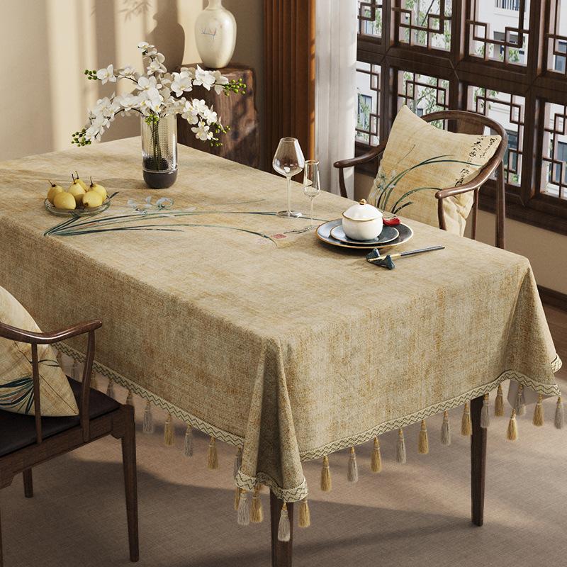 Zen Tablecloth Light Luxury High-End Dining Table Tablecloth Classical Chinese Style Rectangular Dust-Proof Cover Coffee Table Cloth