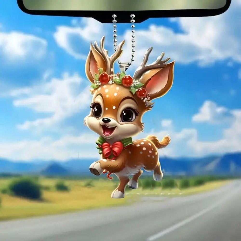 New 2D Flat Christmas Elk Hanging Pendant Acrylic Elk Model Car Rearview Mirror Pendant Xmas Tree Hanging Ornament Navidad Decor